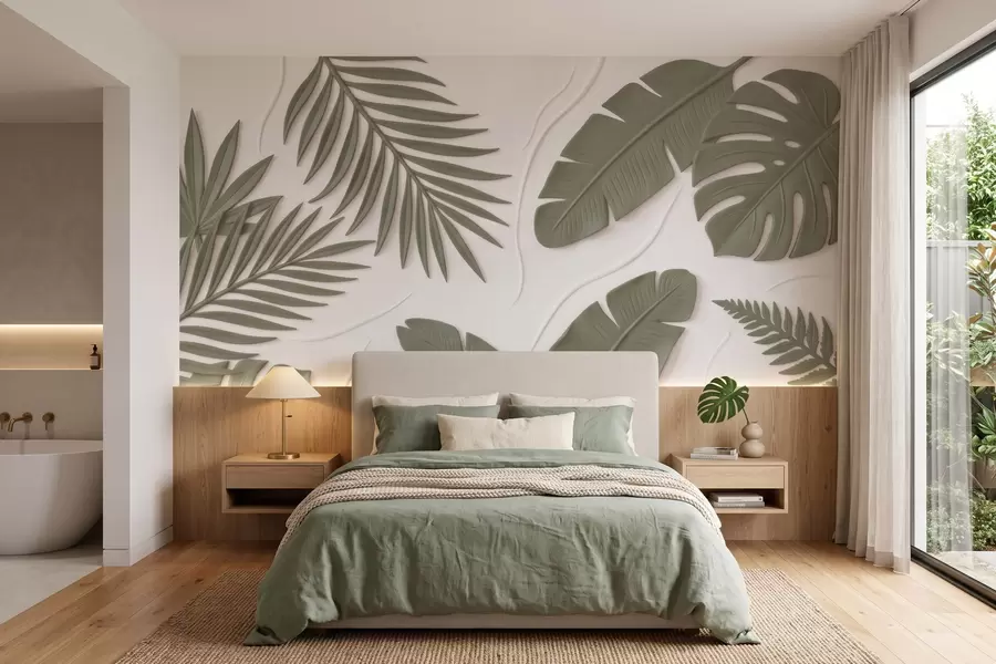 Fotobehang Groene, gestructureerde bladeren w09995