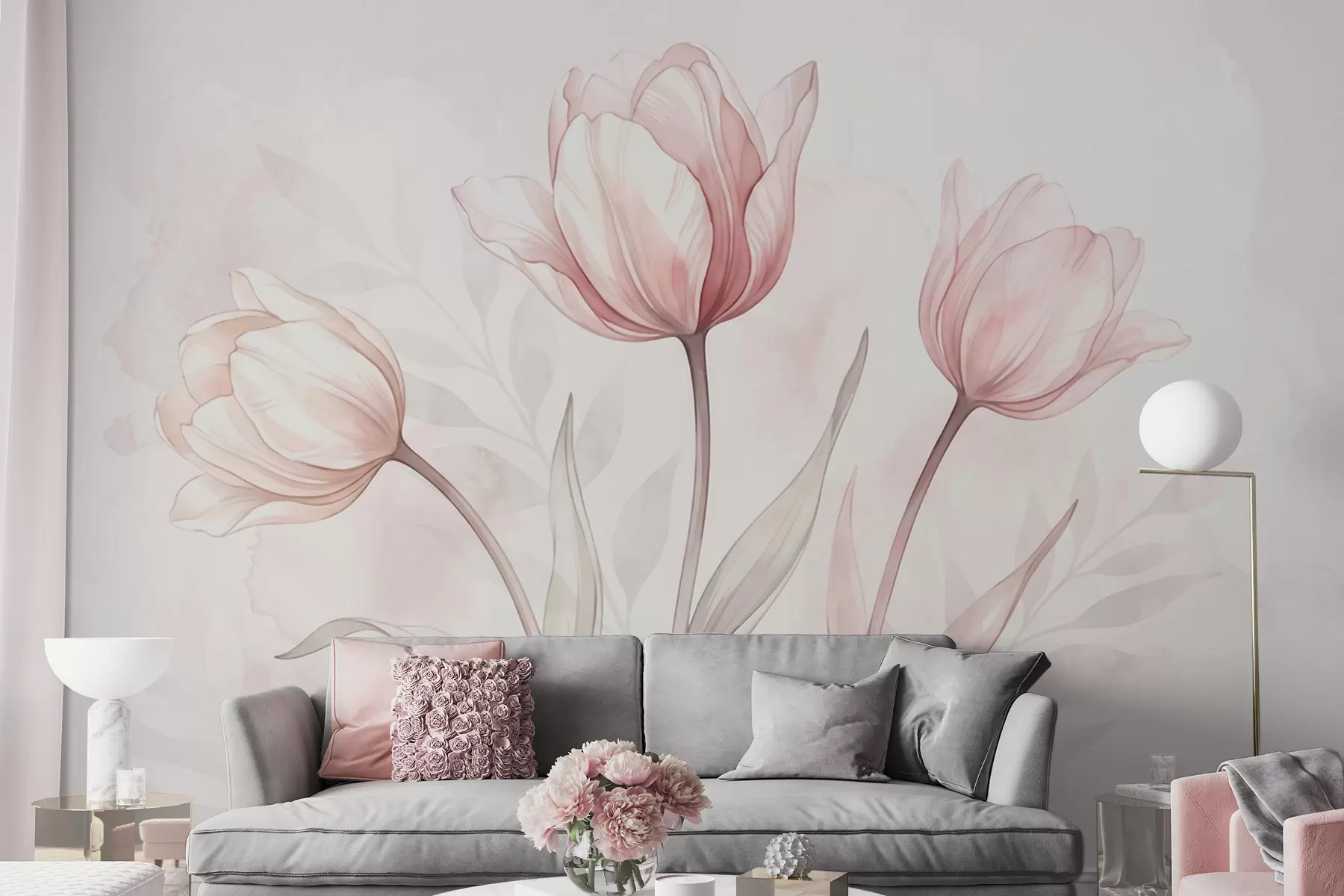 Fotobehang Verfijnde tulpen in aquarelstijl w10005