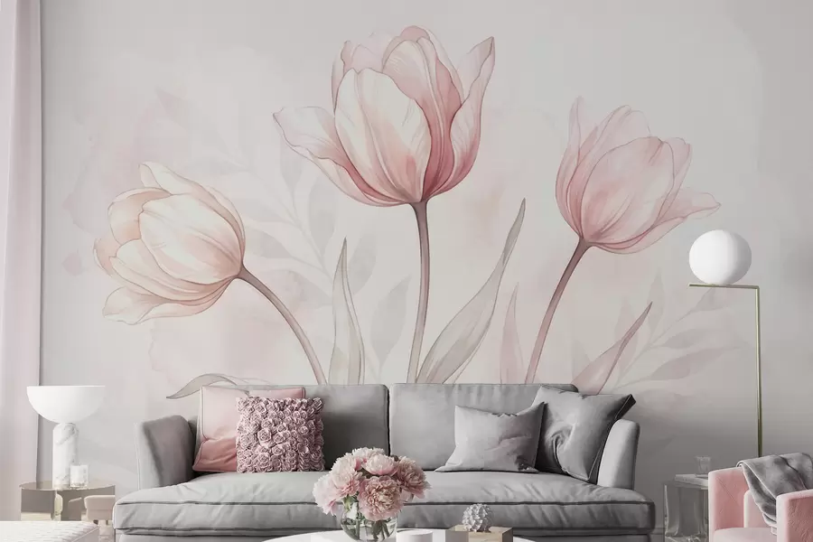 Fotobehang Verfijnde tulpen in aquarelstijl w10005