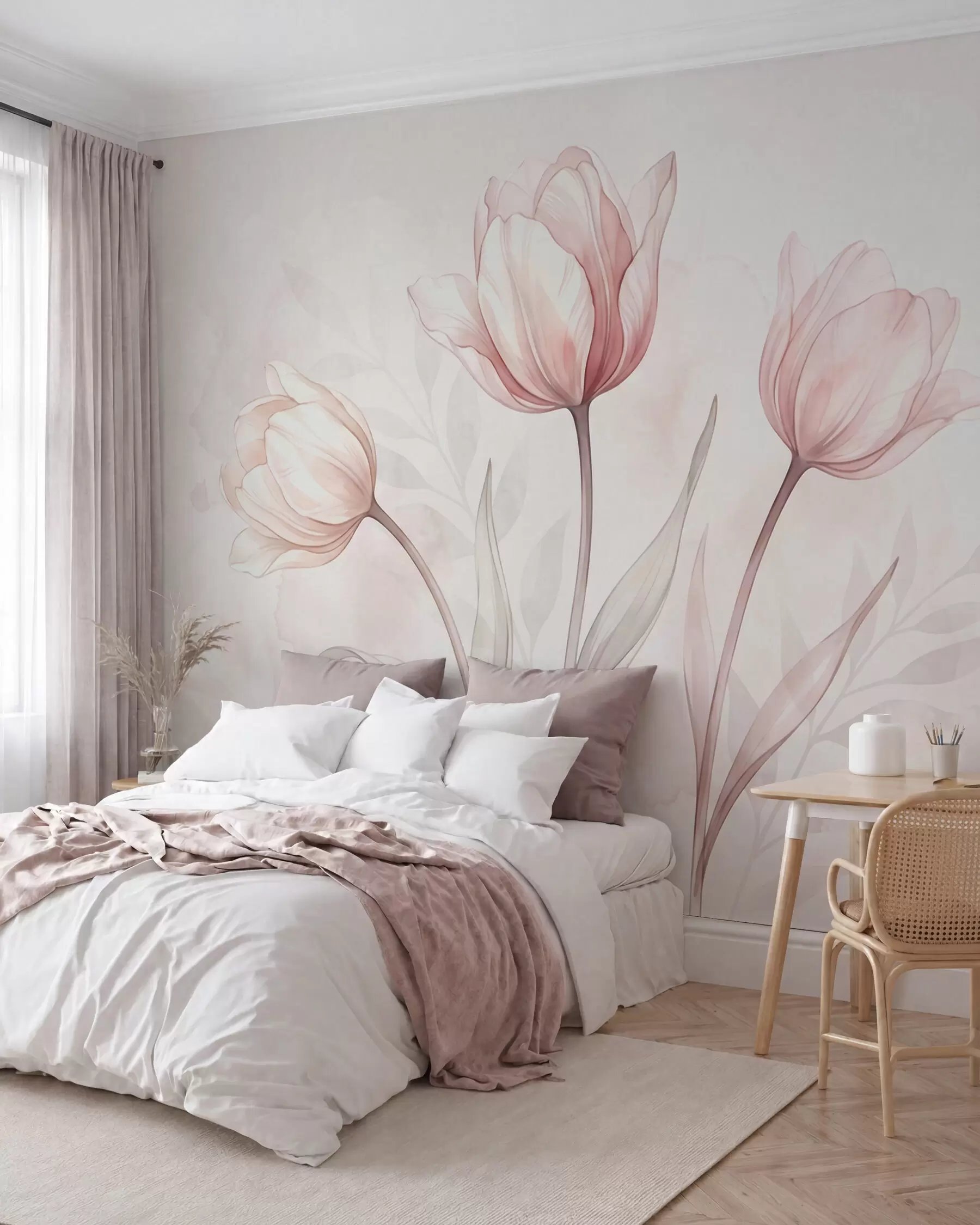 Fotobehang Verfijnde tulpen in aquarelstijl w10005