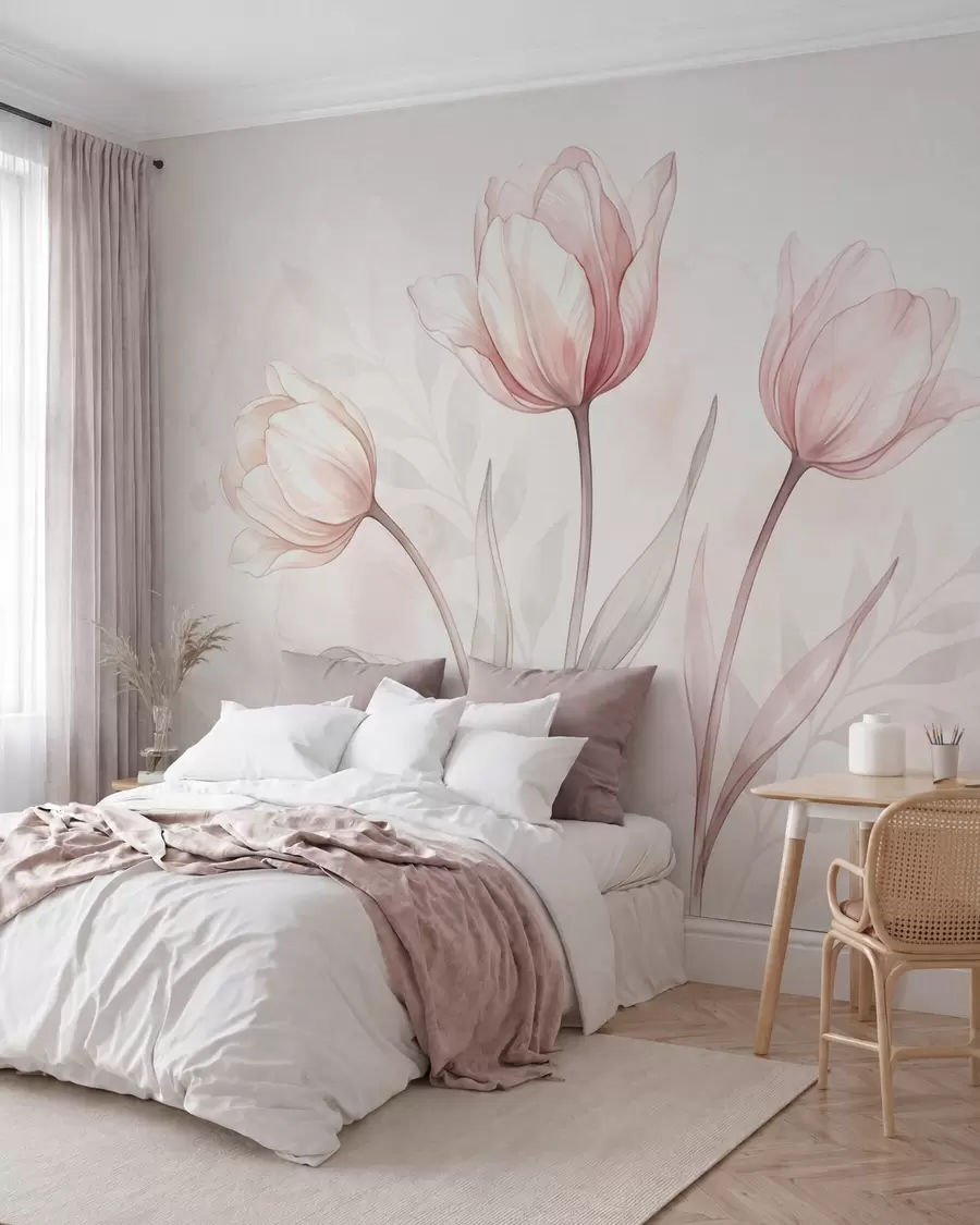 Fotobehang Verfijnde tulpen in aquarelstijl w10005