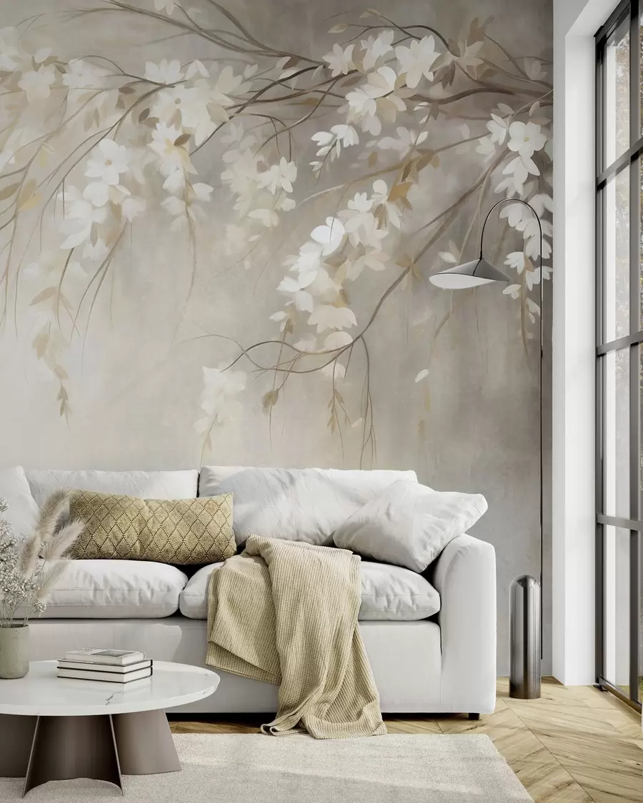 Fotobehang Witte bloesemtak w10024