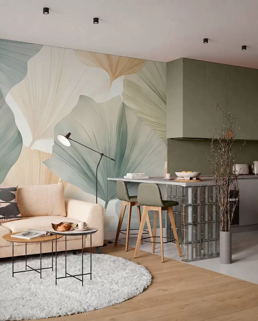 Fotobehang Rond ginkgoblad w05772