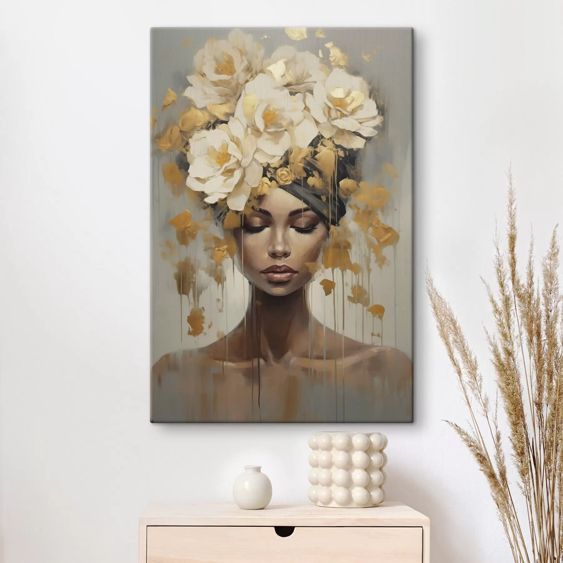  Schilderijen Abstracte vrouw met bloemen, imitatie van een schilderij s50382