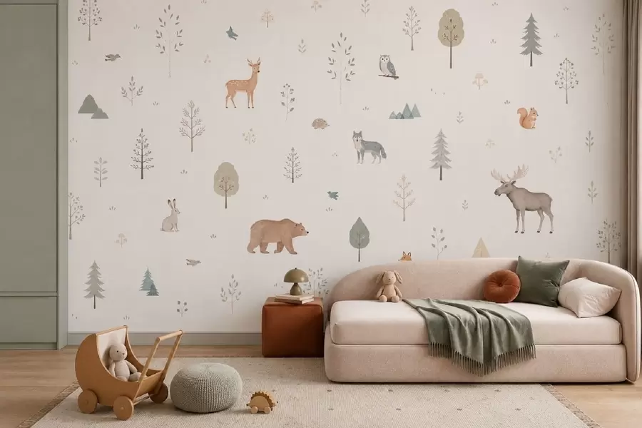 Fotobehang Bosdieren en bomen op een lichte achtergrond w05864