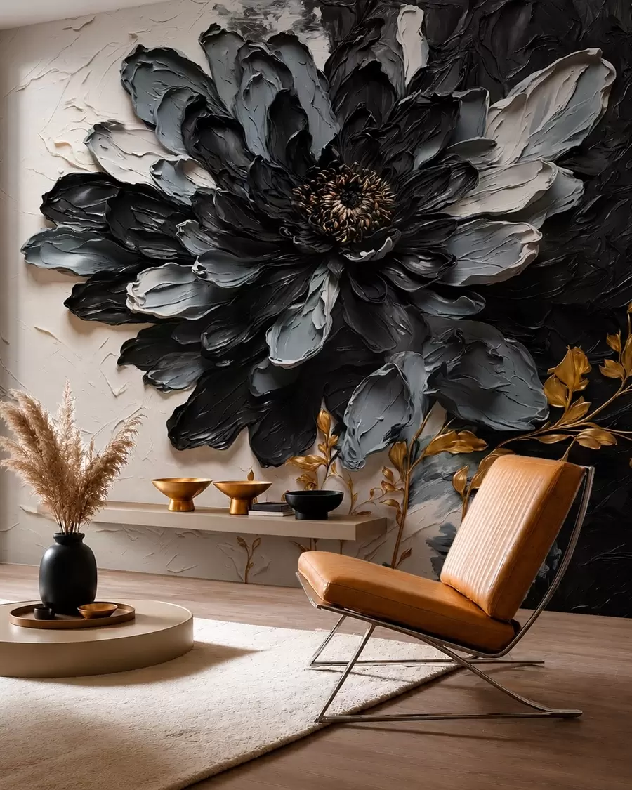 Fotobehang Grafietkleurige bloem w05883