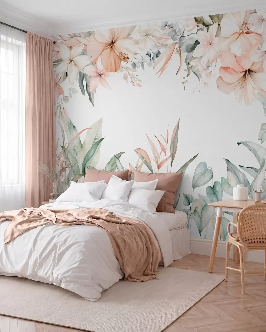 Fotobehang Tropische tuin in poederroze w05870