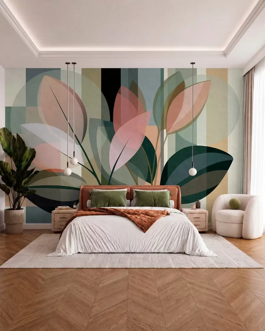 Fotobehang Een stijlvol abstract kunstwerk met planten als motief w05871