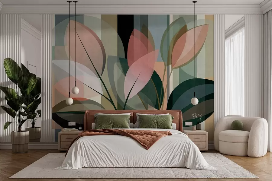 Fotobehang Een stijlvol abstract kunstwerk met planten als motief w05871