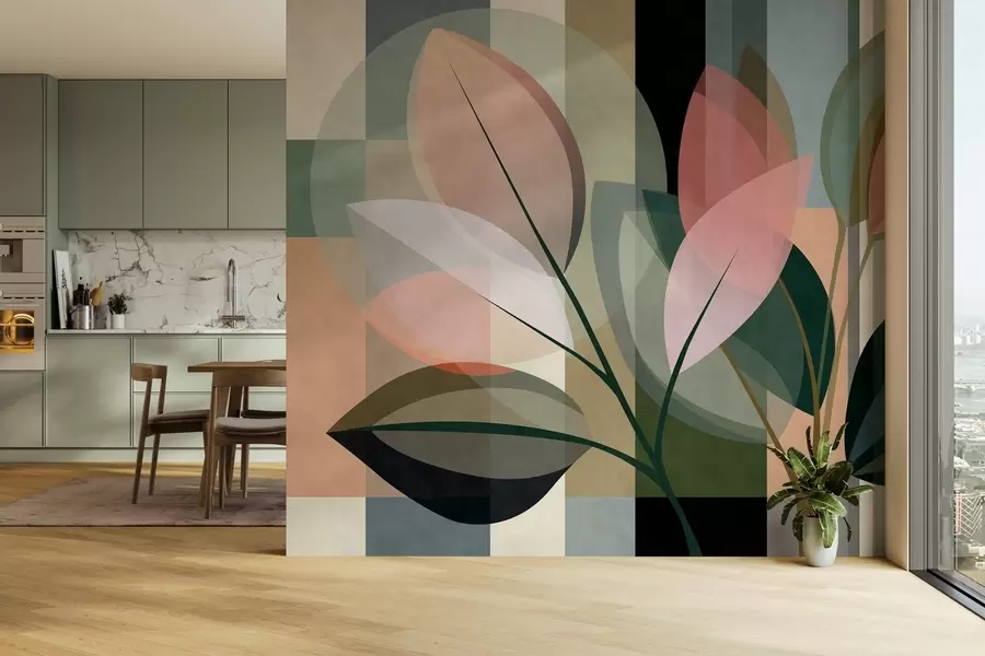 Fotobehang Een stijlvol abstract kunstwerk met planten als motief w05871