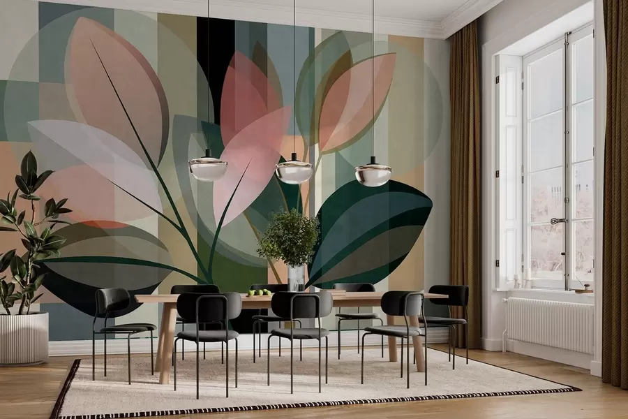 Fotobehang Een stijlvol abstract kunstwerk met planten als motief w05871