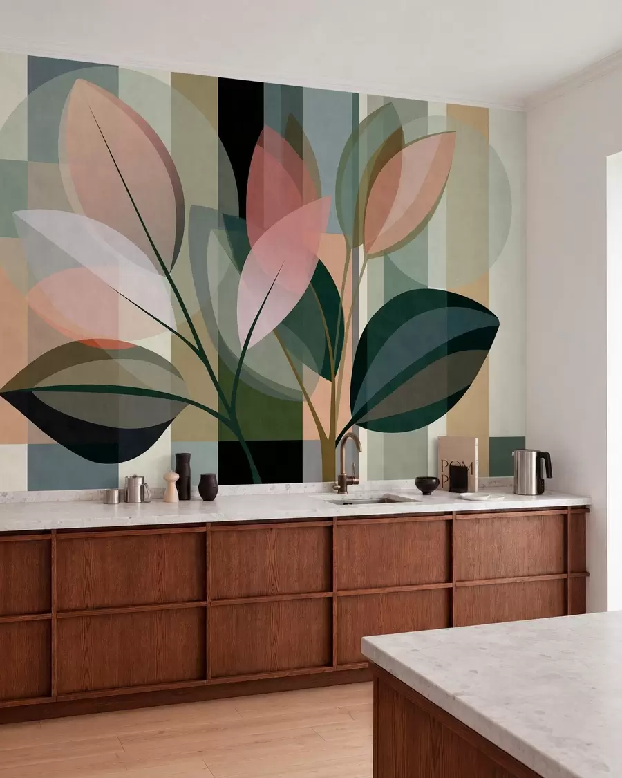 Fotobehang Een stijlvol abstract kunstwerk met planten als motief w05871