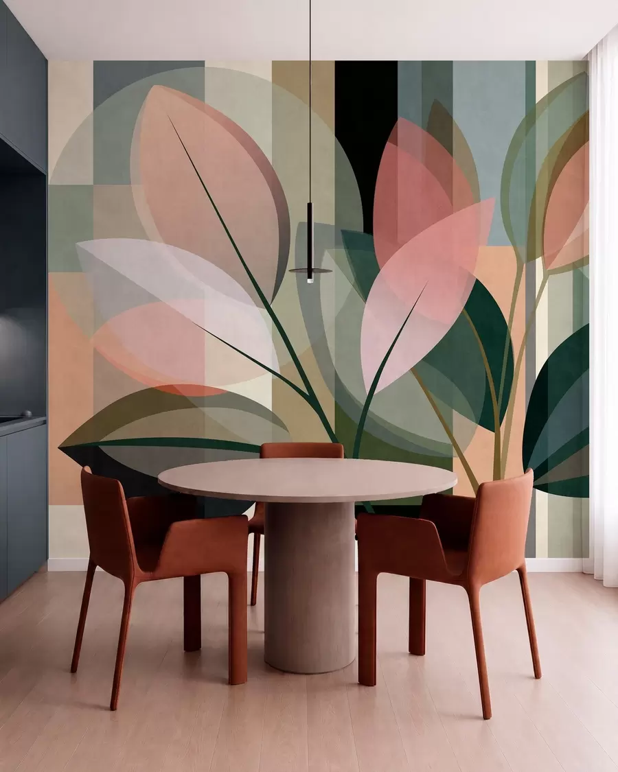 Fotobehang Een stijlvol abstract kunstwerk met planten als motief w05871