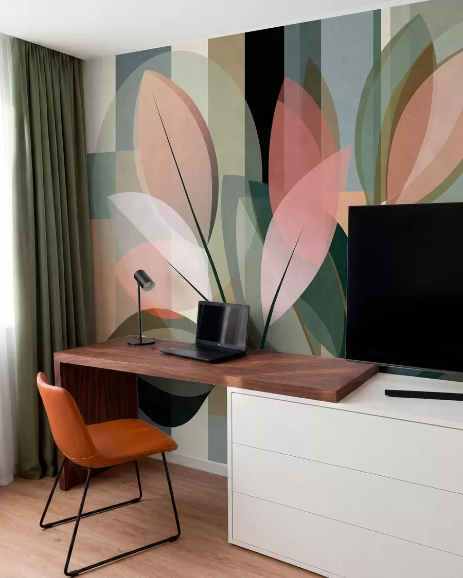 Fotobehang Een stijlvol abstract kunstwerk met planten als motief w05871