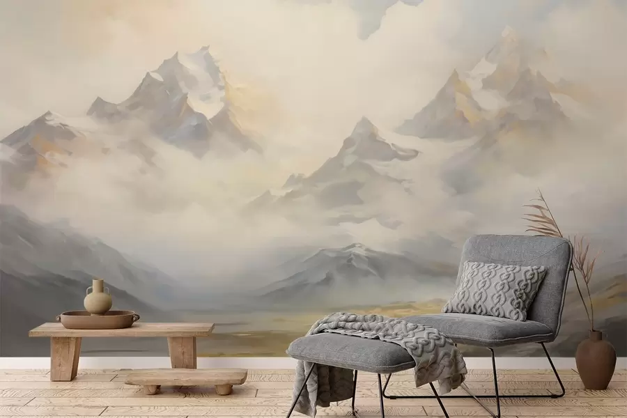 Fotobehang Berglandschap imitatie van schilderij w05873