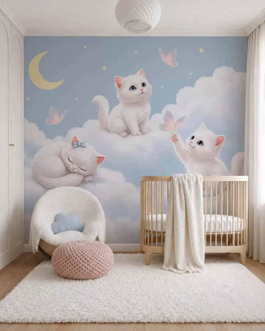 Fotobehang Kittens in de wolken w05841