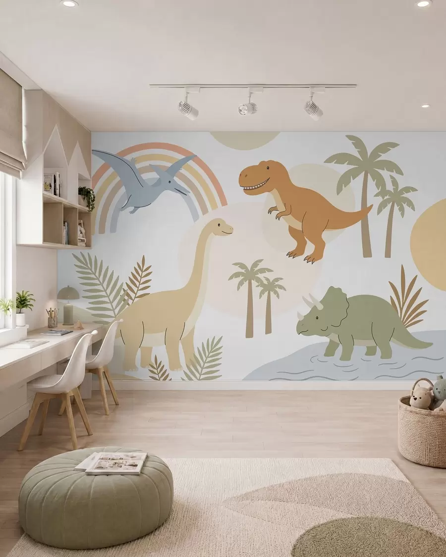 Fotobehang Dino’s en regenboog w05842