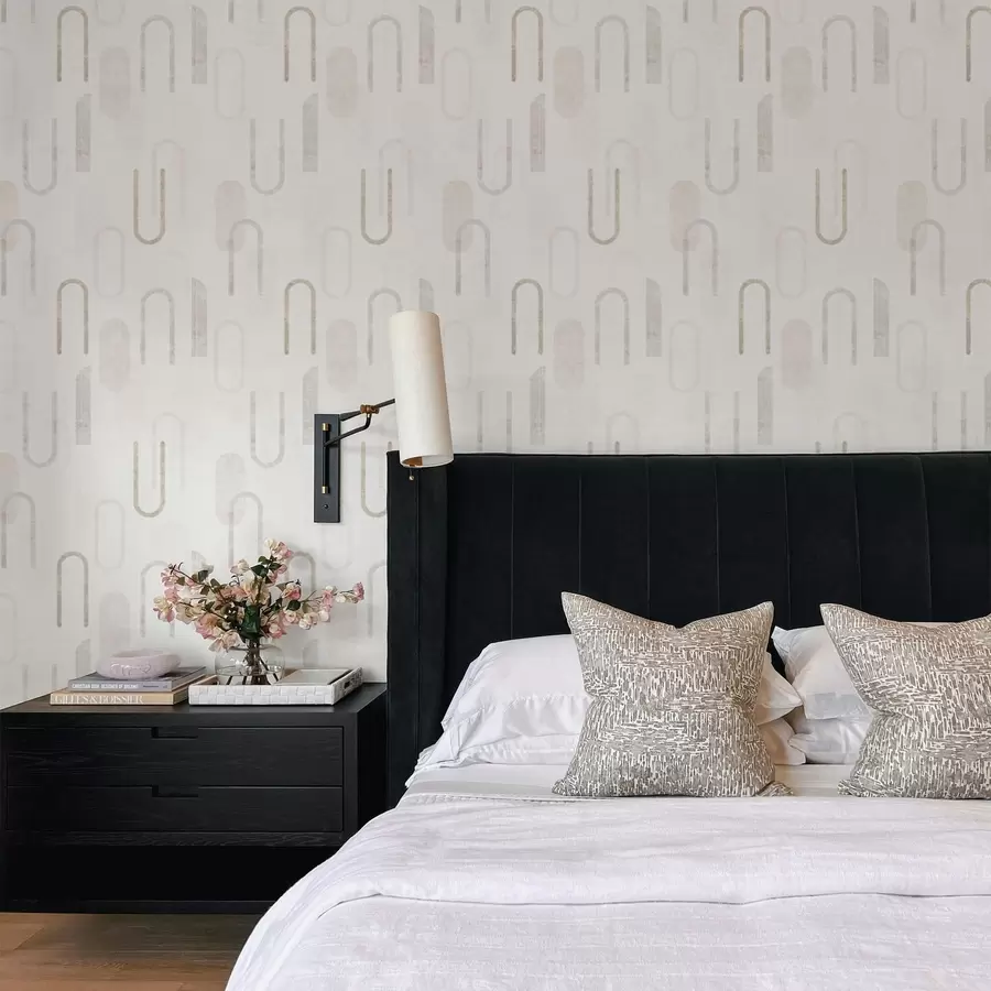 Fotobehang Licht geometrisch patroon met beige bogen a01256