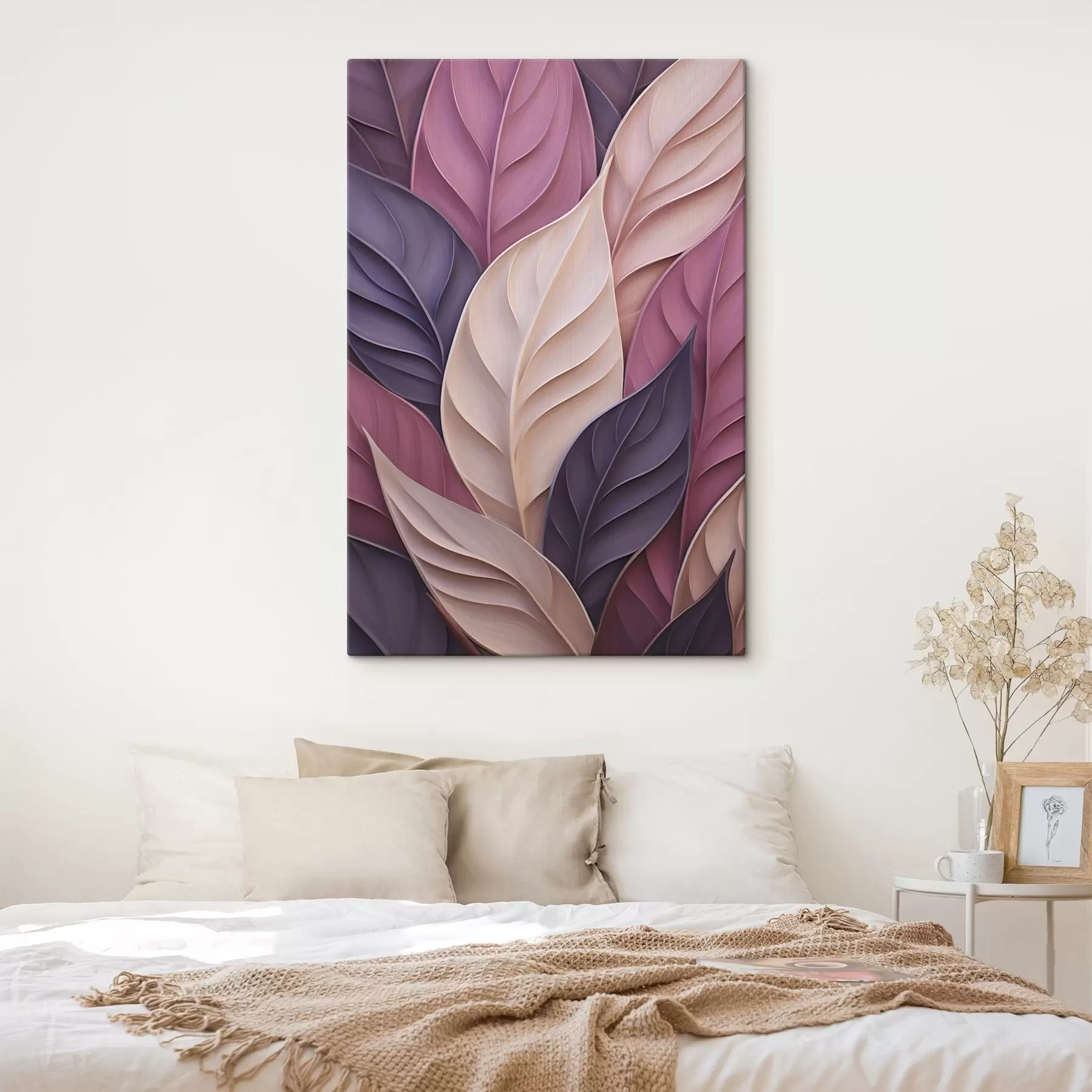 Schilderijen Abstracte voorstelling met vloeiende lijnen die aan bladeren doen denken s50410