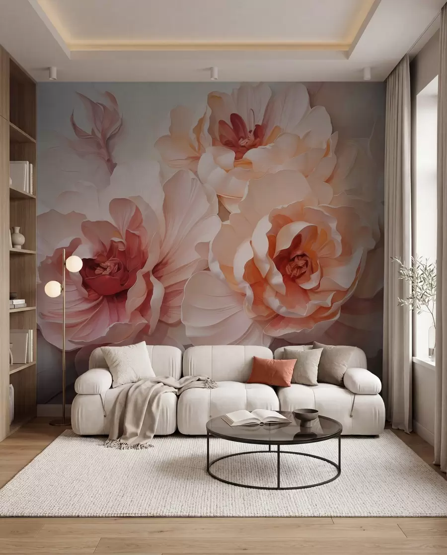 Fotobehang Pioenrozen in koraal w05639