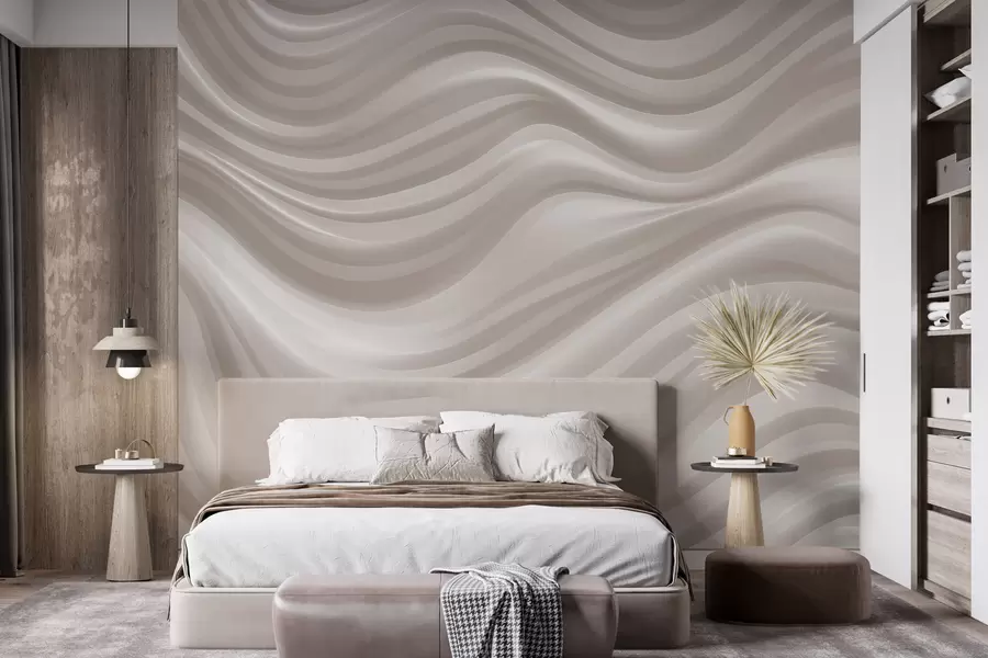 Fotobehang Uitgebreide golvende lijnen in zachte beige- en crèmekleuren w09835