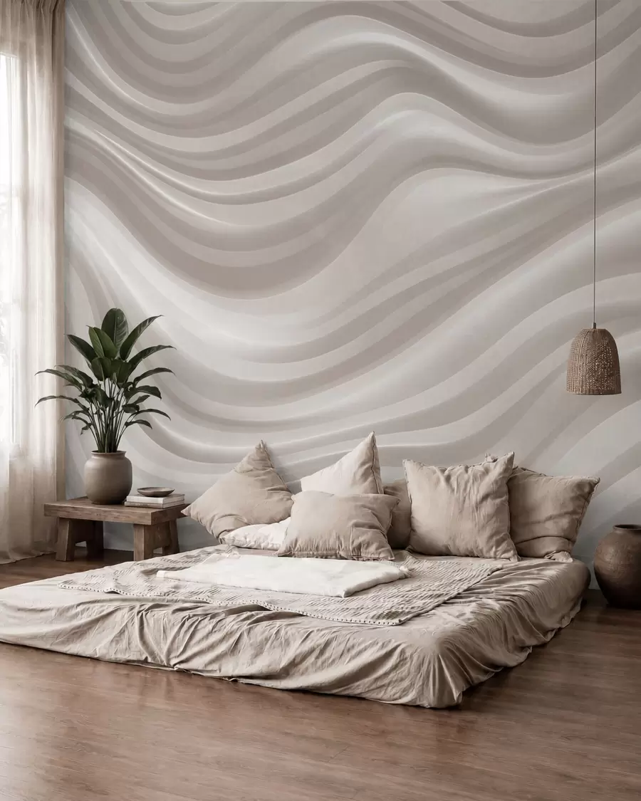 Fotobehang Golven in parelwit w09835