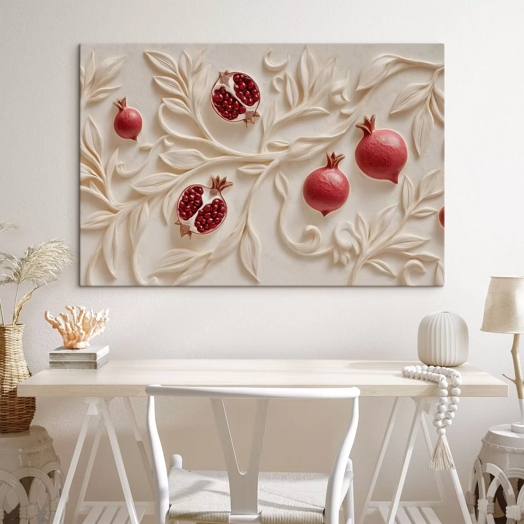  Schilderijen Rode granaatappels tussen lichte, decoratieve takken s50428