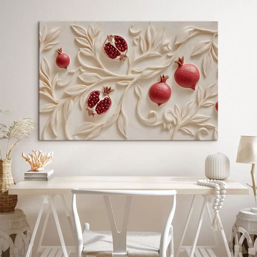  Schilderijen Rode granaatappels tussen lichte, decoratieve takken s50428