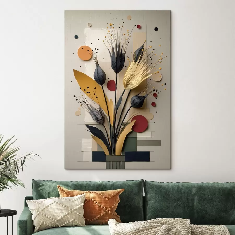  Schilderijen Abstracte bloemen met donkere stelen en cirkels s50437