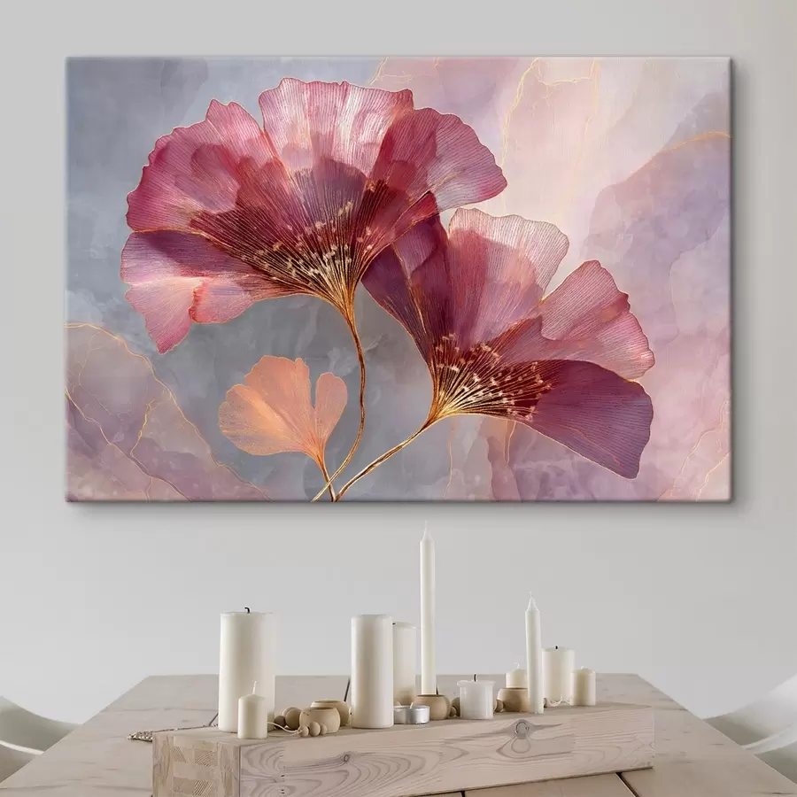  Schilderijen Roze, doorschijnende bloemen tegen een pastelkleurige achtergrond s50455