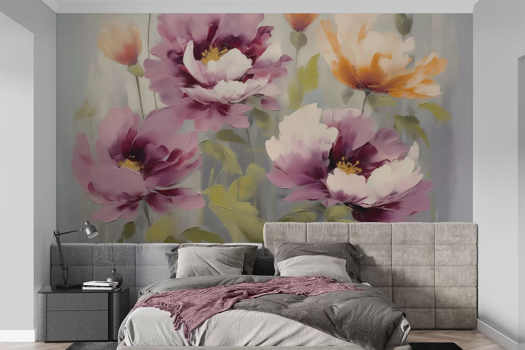 Fotobehang Abstracte, gestileerde bloemen, schilderijimitatie w05848