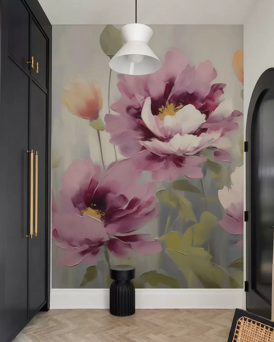 Fotobehang Abstracte, gestileerde bloemen, schilderijimitatie w05848