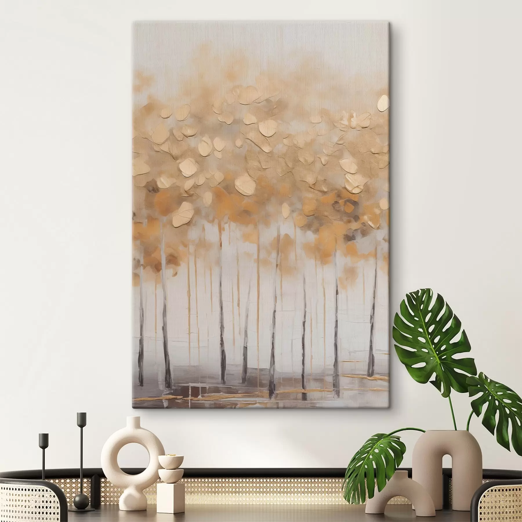  Schilderijen Herfstberken in beige tinten s50387