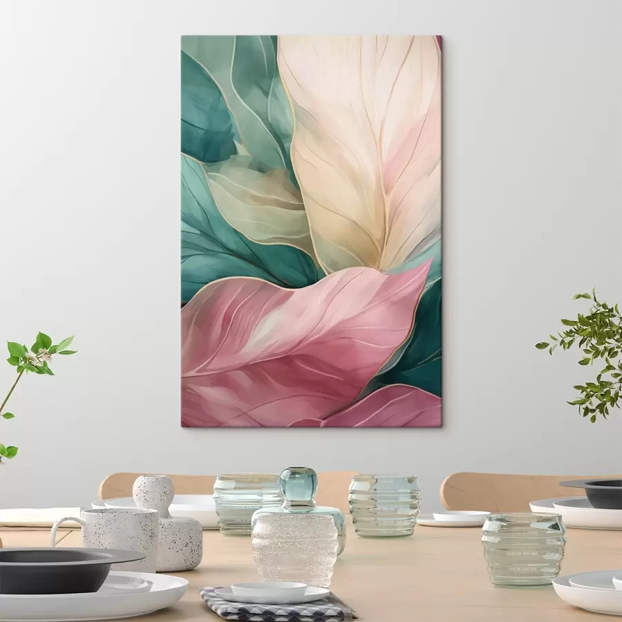  Schilderijen Smaragdgroene en roze tropische bladeren s50385