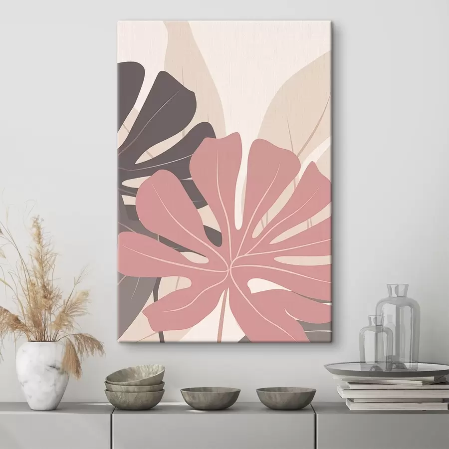  Schilderijen Roze en grijze tropische bladeren s50391