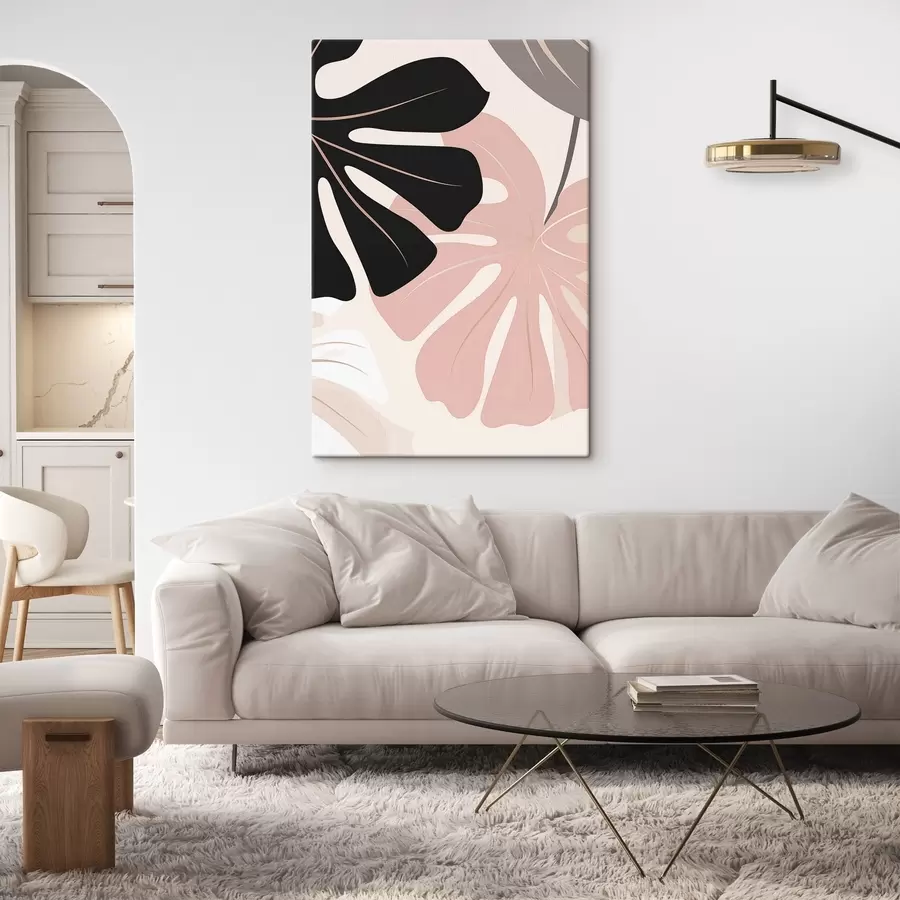  Schilderijen Grafische kunst met Monstera-bladeren s50392