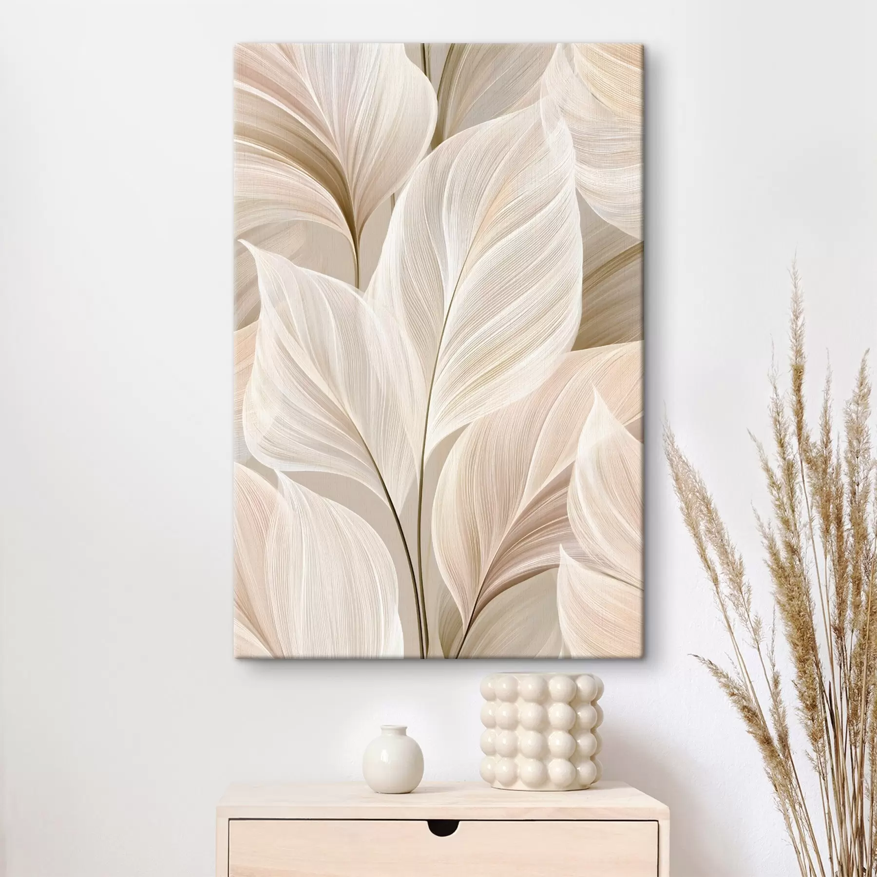  Schilderijen Fijne blaadjes in beige tinten s50477