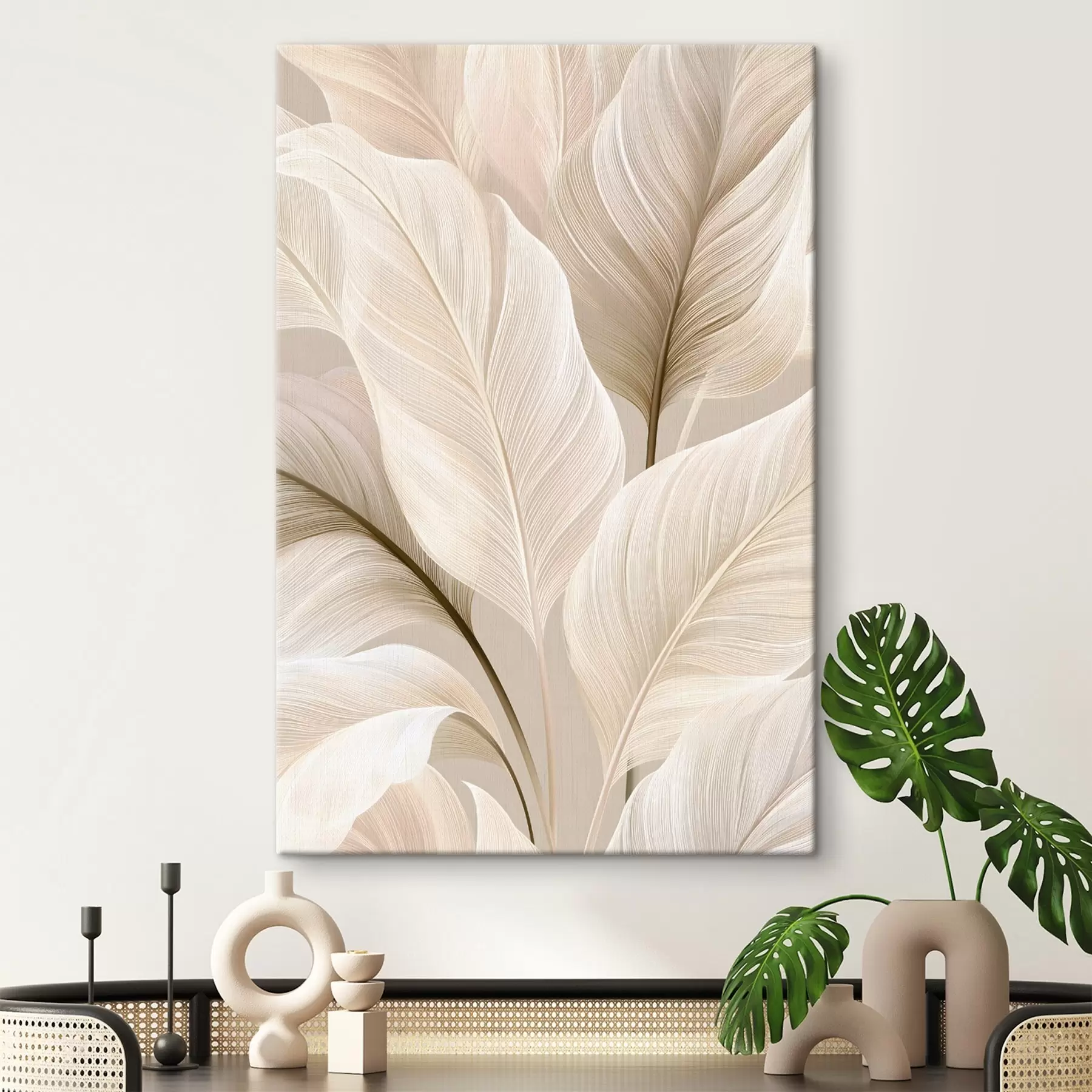  Schilderijen Fijne blaadjes in beige tinten s50478