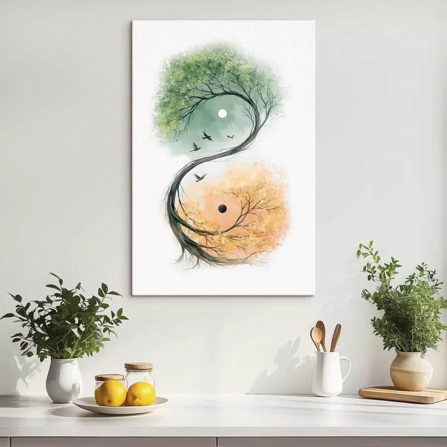  Schilderijen Een boom die in de vorm van het yin-yang-symbool is gebogen s50482