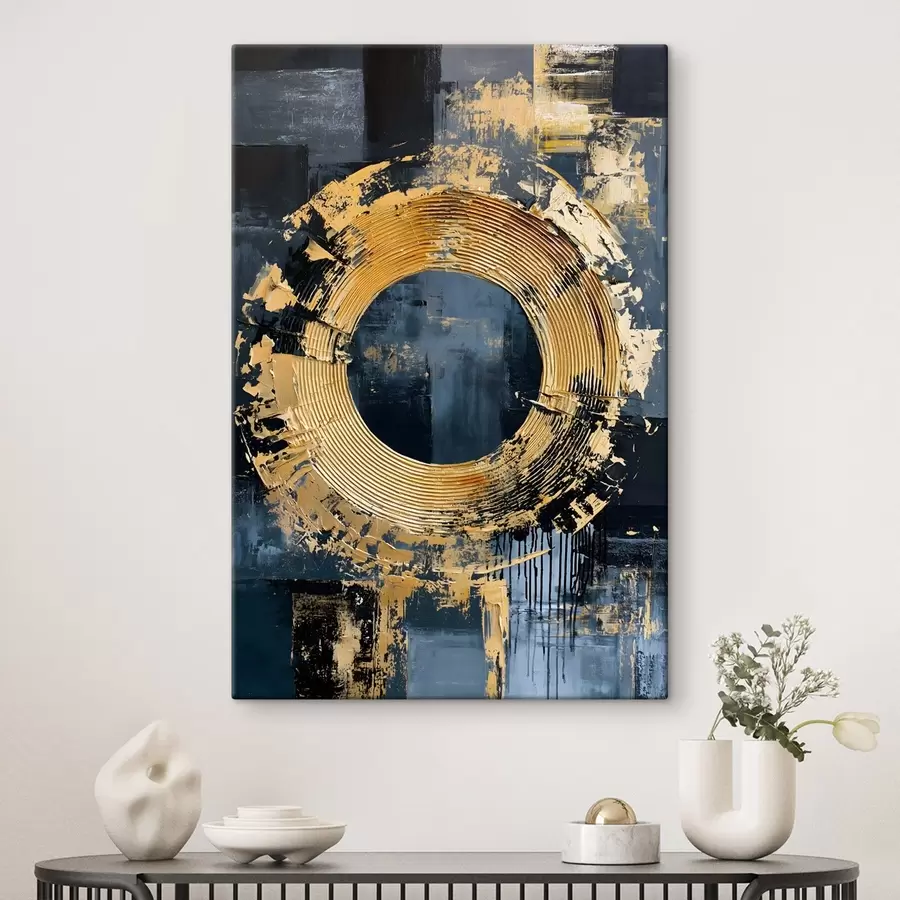  Schilderijen Een abstract schilderij met een cirkel en gesimuleerde penseelstreken s50485