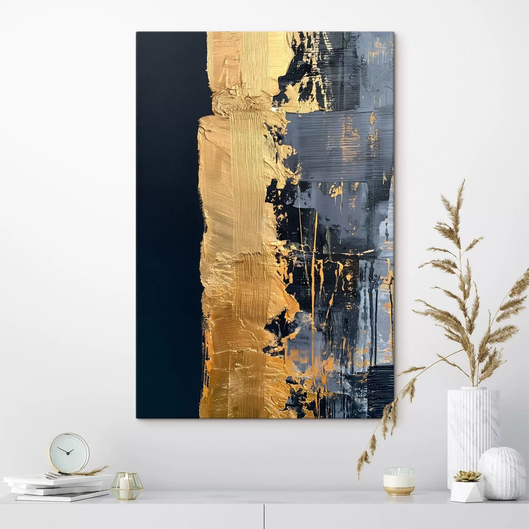  Schilderijen Een abstract schilderij met een streep en gesimuleerde penseelstreken s50486
