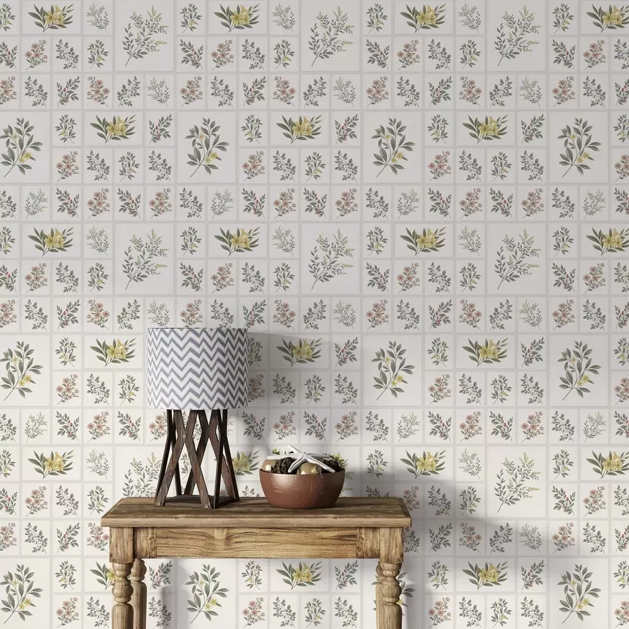 Fotobehang Botanisch motief met bloemen en bladeren in kaders a01258