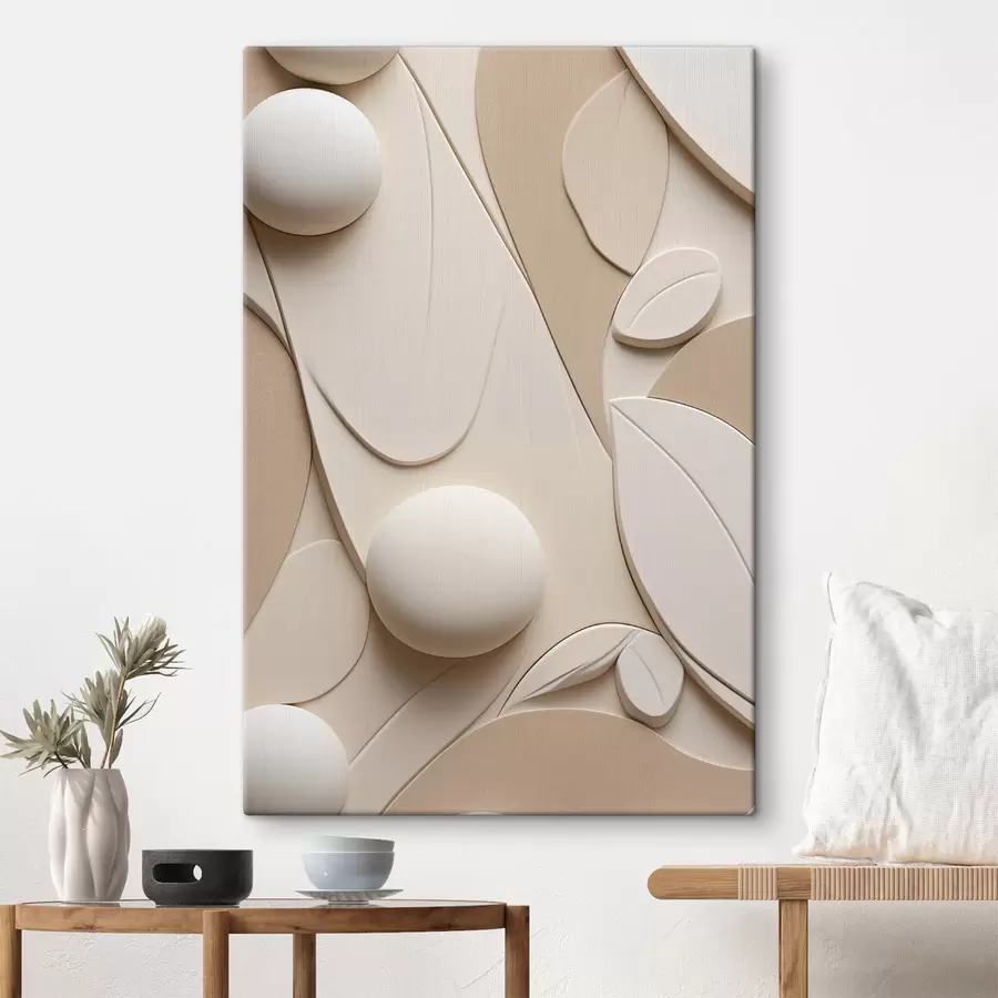  Schilderijen Abstracte compositie met organische vormen en bollen in neutrale tinten s50616