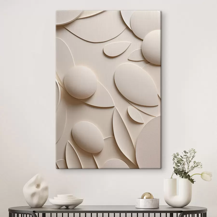  Schilderijen Abstracte compositie met organische vormen en bollen in neutrale tinten s50617