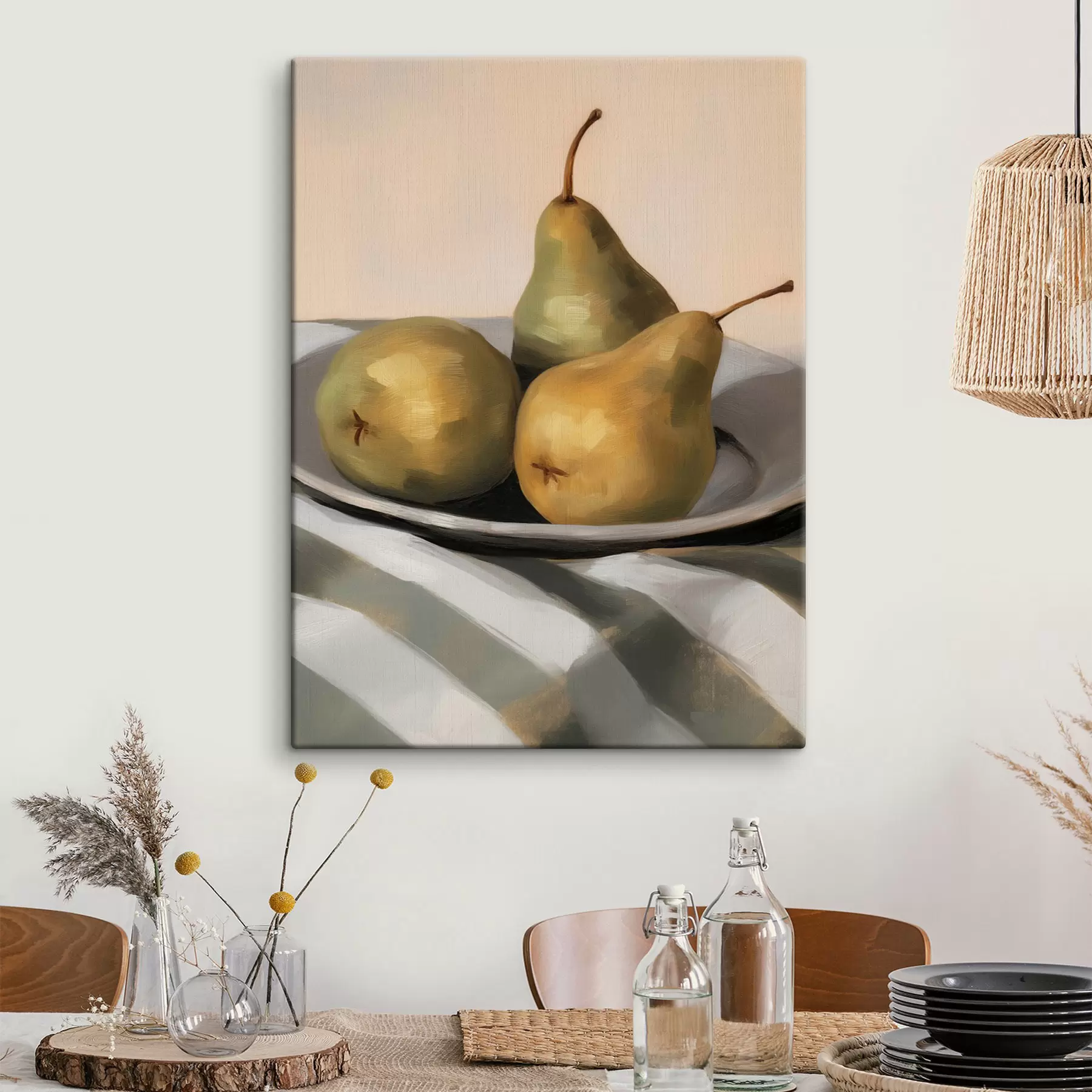  Schilderijen Stilleven met peren op een gestreept doek s50620