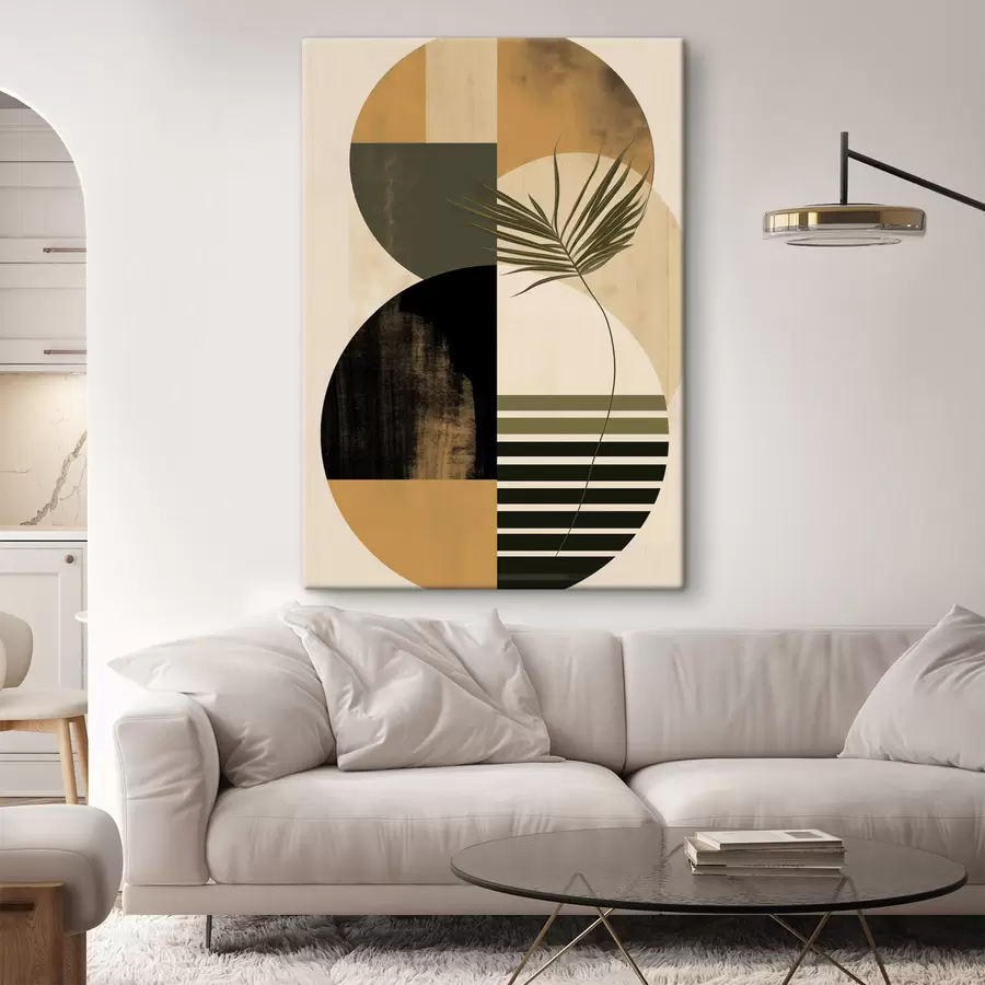  Schilderijen Abstracte compositie met geometrische vormen en tropische bladeren, met textuur s50633