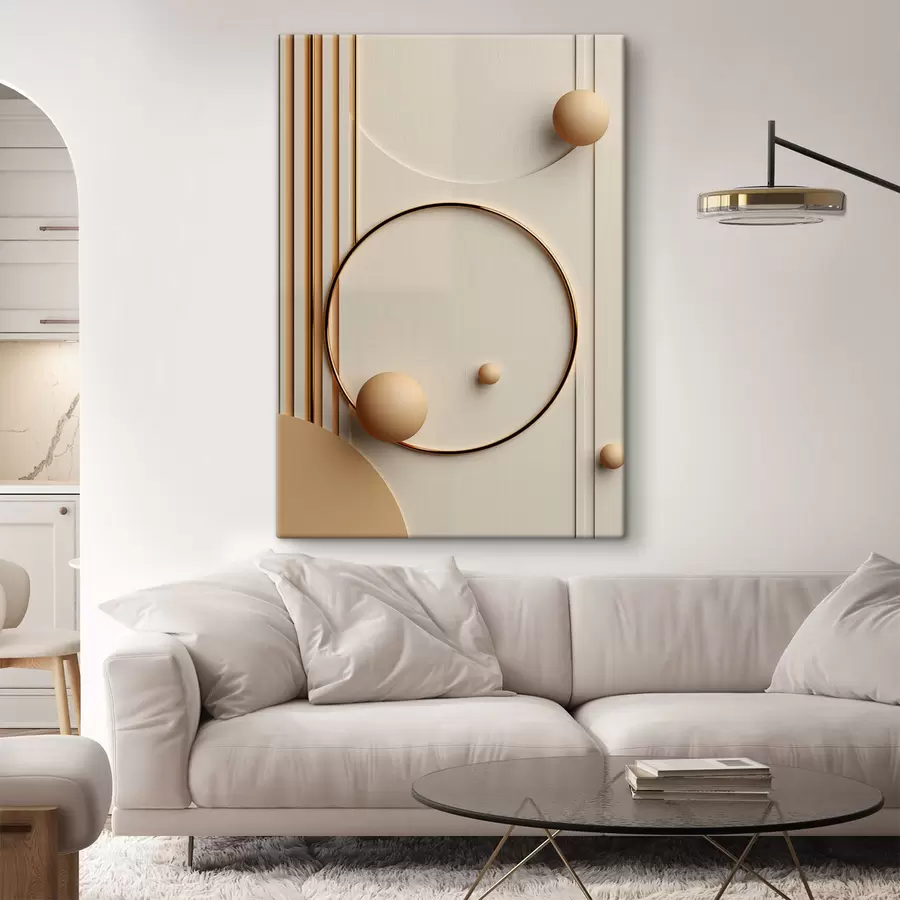  Schilderijen Abstracte moderne kunst met bollen en verticale lijnen, minimalistische compositie s50636