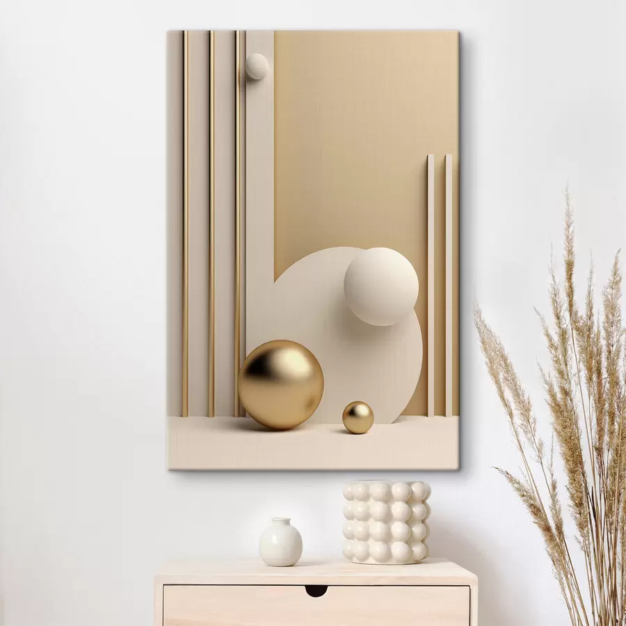  Schilderijen Abstracte moderne kunst met bollen en verticale lijnen, minimalistische compositie s50637