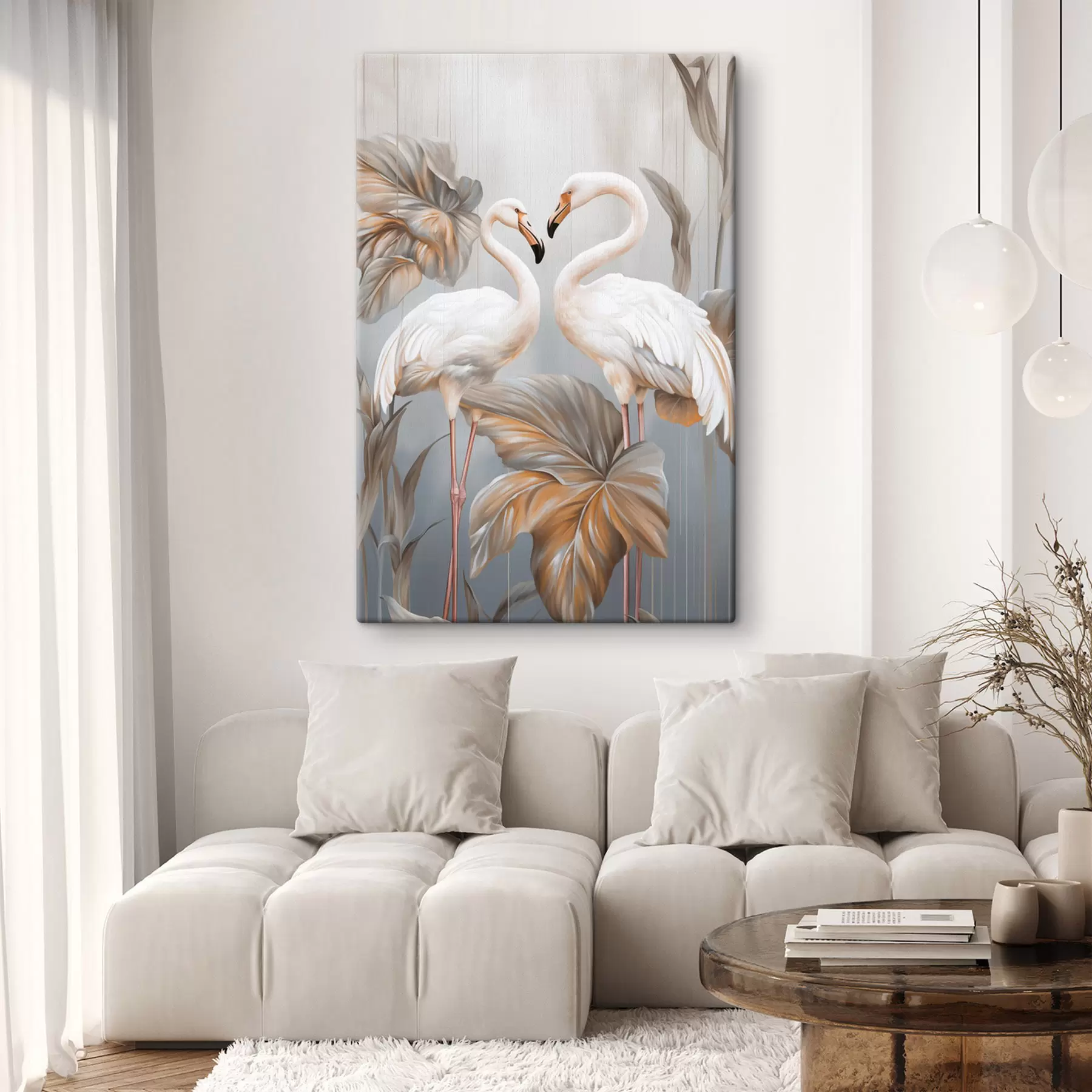  Schilderijen Flamingo's met tropische bladeren, pastelkleuren s50639