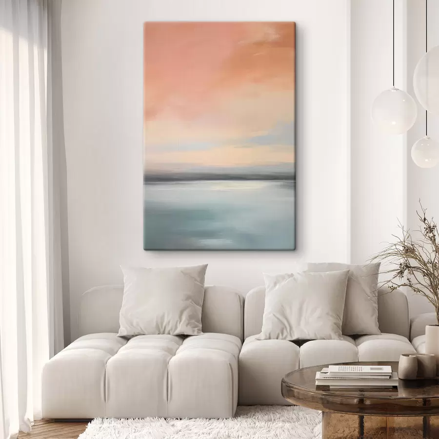  Schilderijen Abstrakt, minimalistisch zeegezicht met een zacht pastelkleurig kleurenpalet s50641